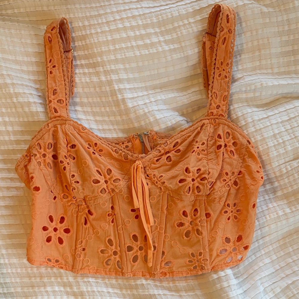 Emory Park Floral Eyelet Crop Top in Orange